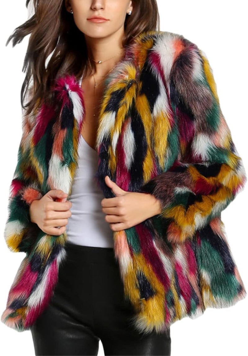 Gihuo Faux Fur Coat Women Winter Fur Fluffy Jacket Multicolor Furry Coat Jackets - Image 1